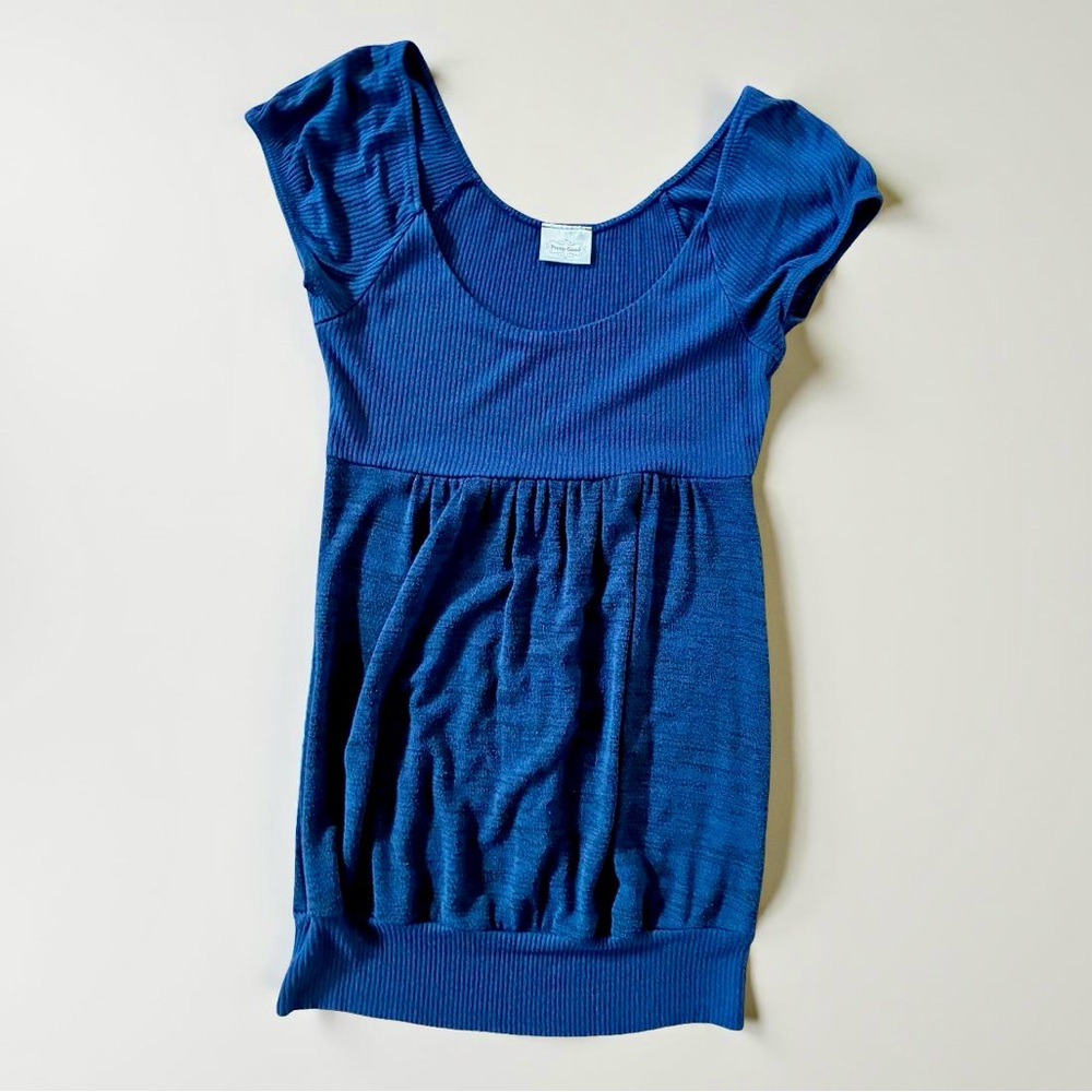 Pretty Good Royal Blue Short Sleeve Mixed Media Top